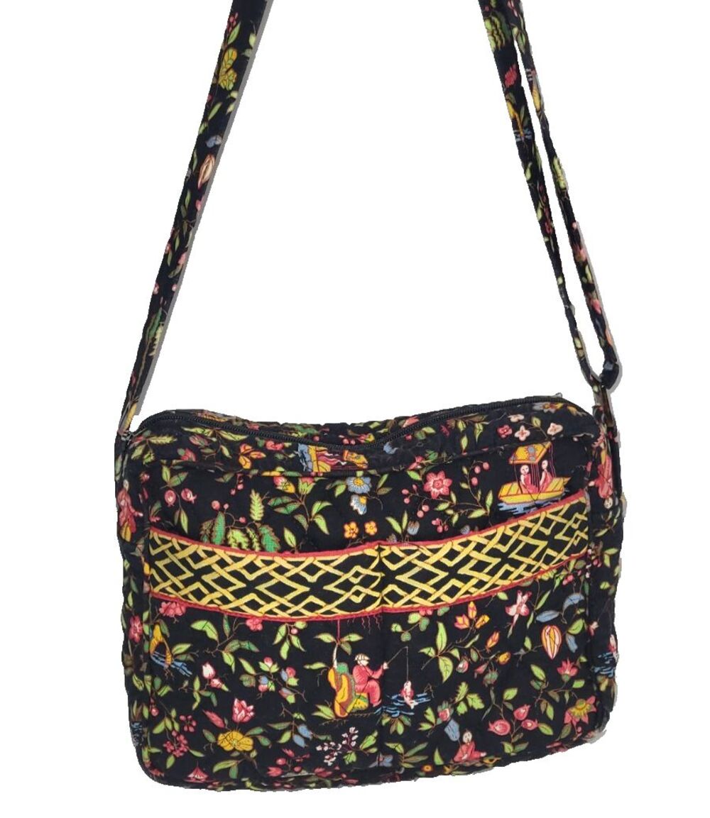 Vera Bradley Ming Vintage Quilted Crossbody Bag Black Asian Floral Retired